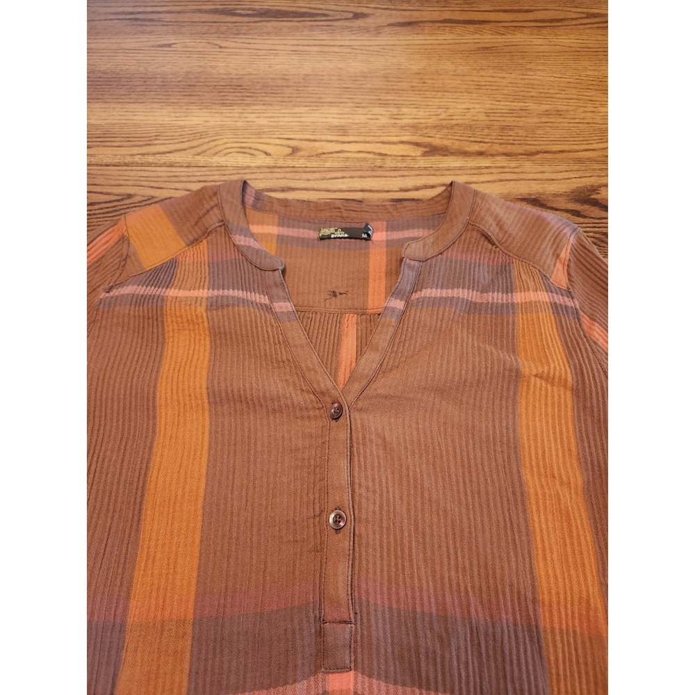 Prana Sugar Pine Dress Gauze Organic Cotton Wedged Wood Plaid Size Medium Lined - Picture 3 of 11